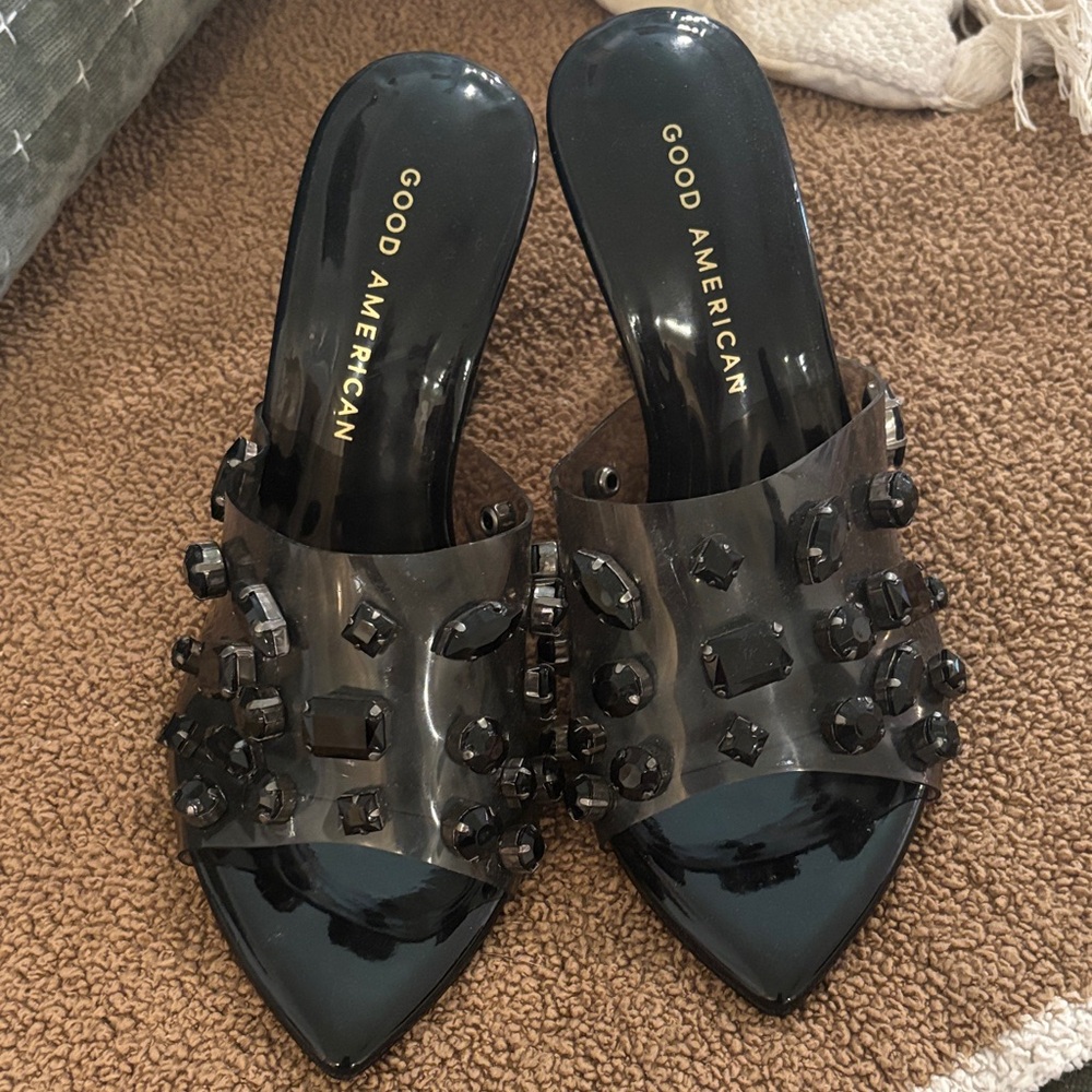 NWOT Good American Black Embellished Mules